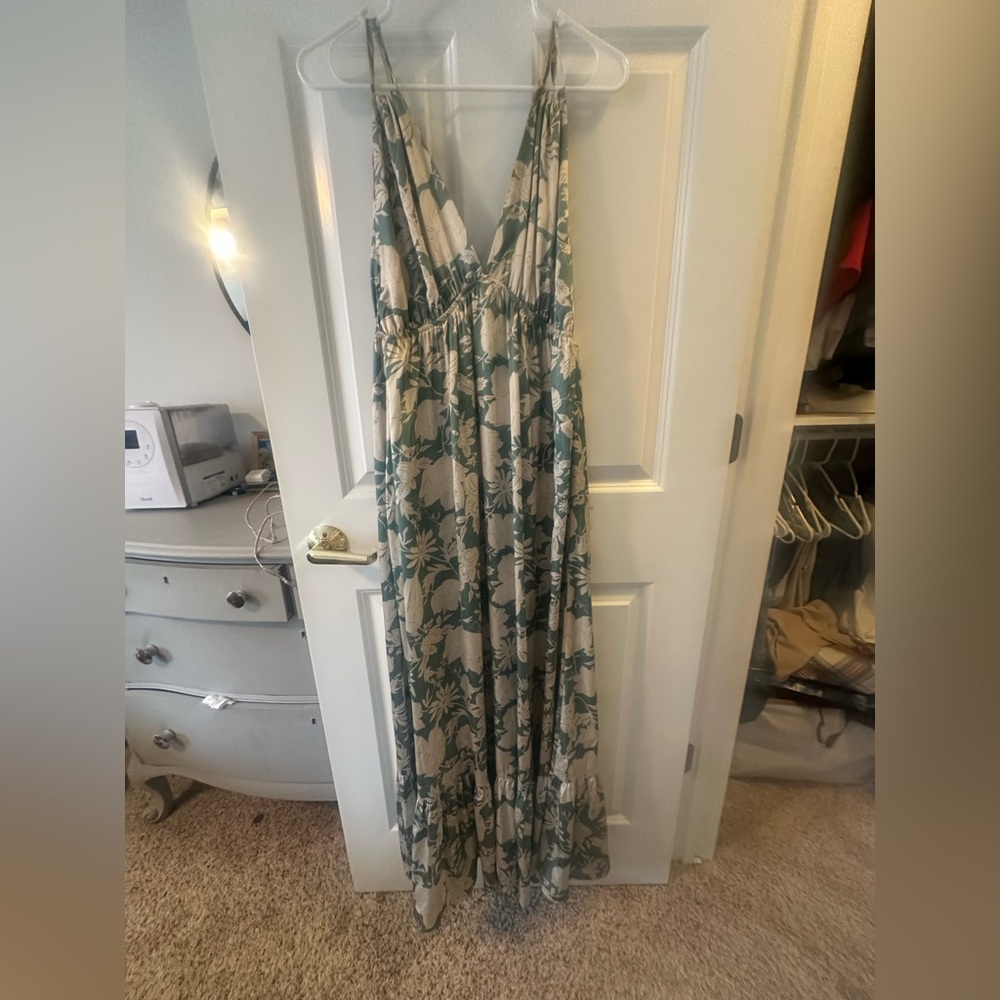 Floral Green and White Maxi Dress